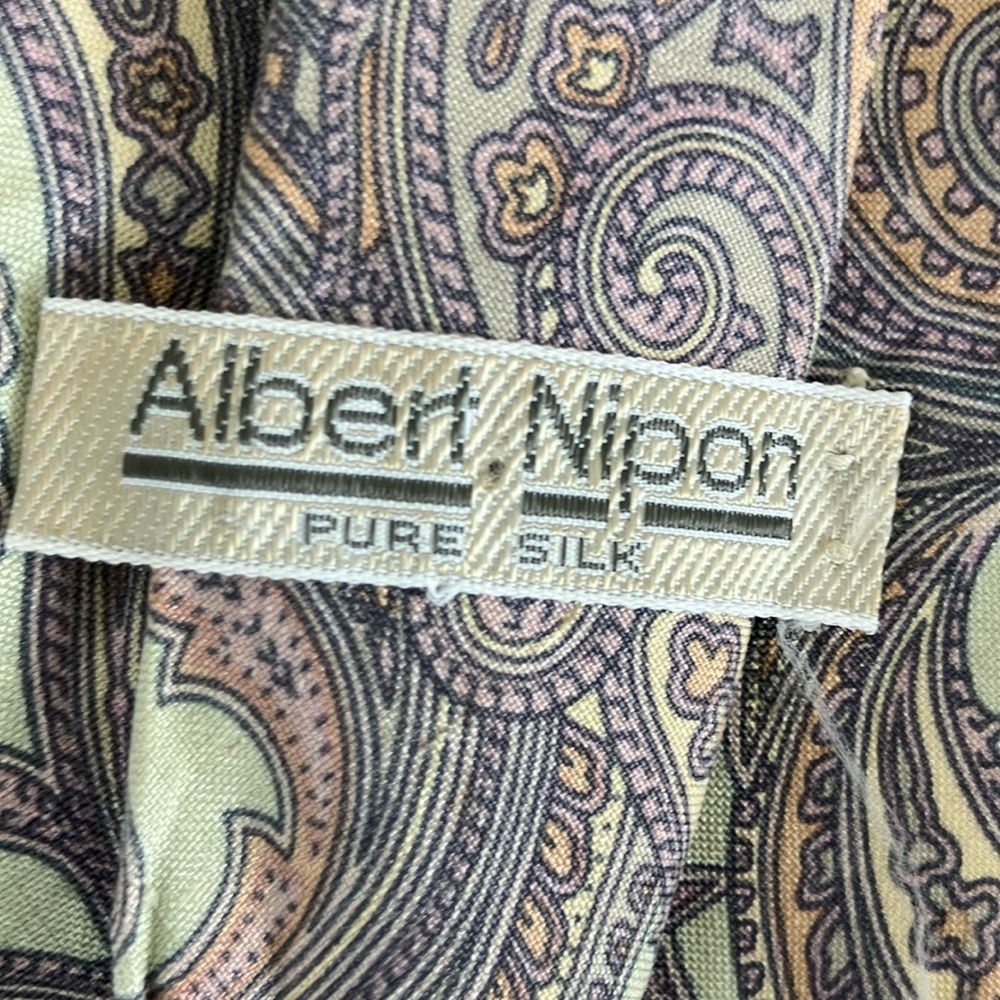 Vintage Albert Nipon mint Green Purple & Orange Paisley Silk Tie